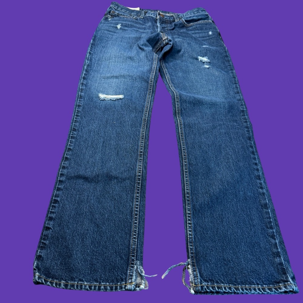 Hollister Classic Straight Jeans Mens 31x32 Blue Denim Button Fly Distressed Y2K